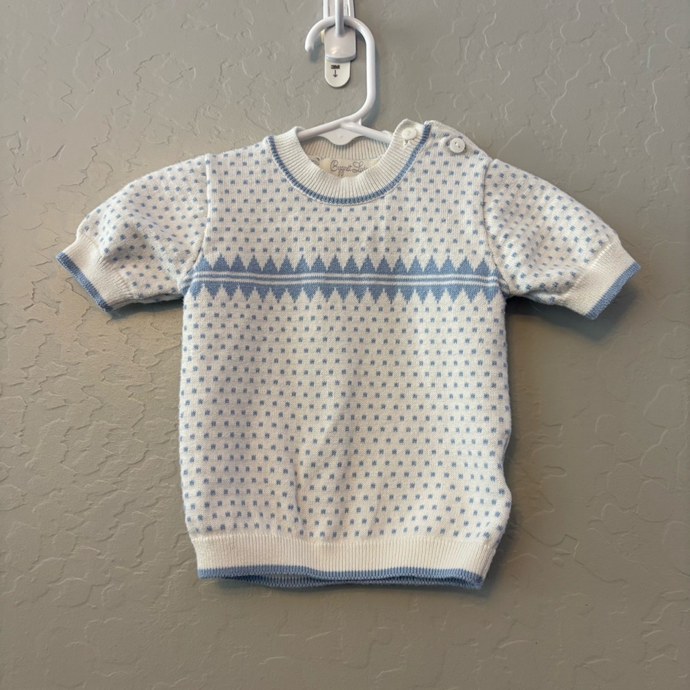 Cygnet Living white and blue short sleeve combed cotton sweater 12 months